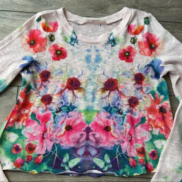 Gaze Boho Floral Crop Lightweight Sweater - Picture 2 of 13